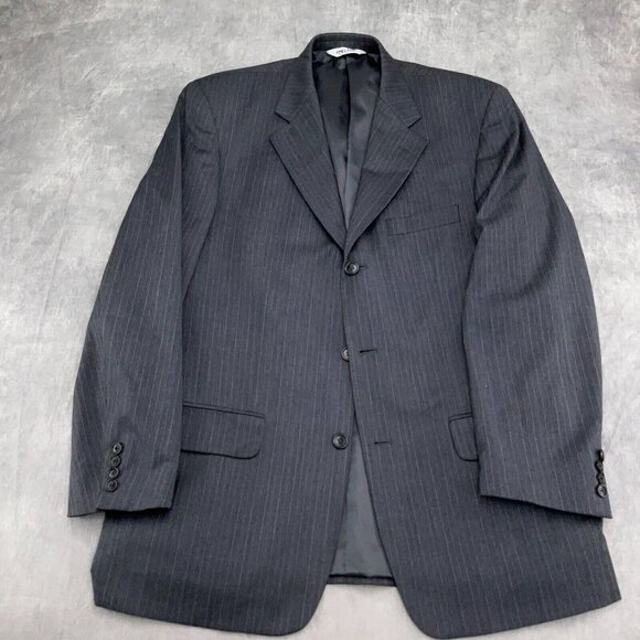 Linea Uomo Suit Men 40R 34Wx28L Gray Blue Pinstripe Super 100s Wool Classic‎ - Picture 2 of 16